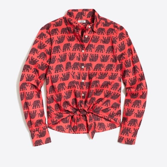 J. Crew Factory Tops - J. Crew elephant printed tie waist shirt